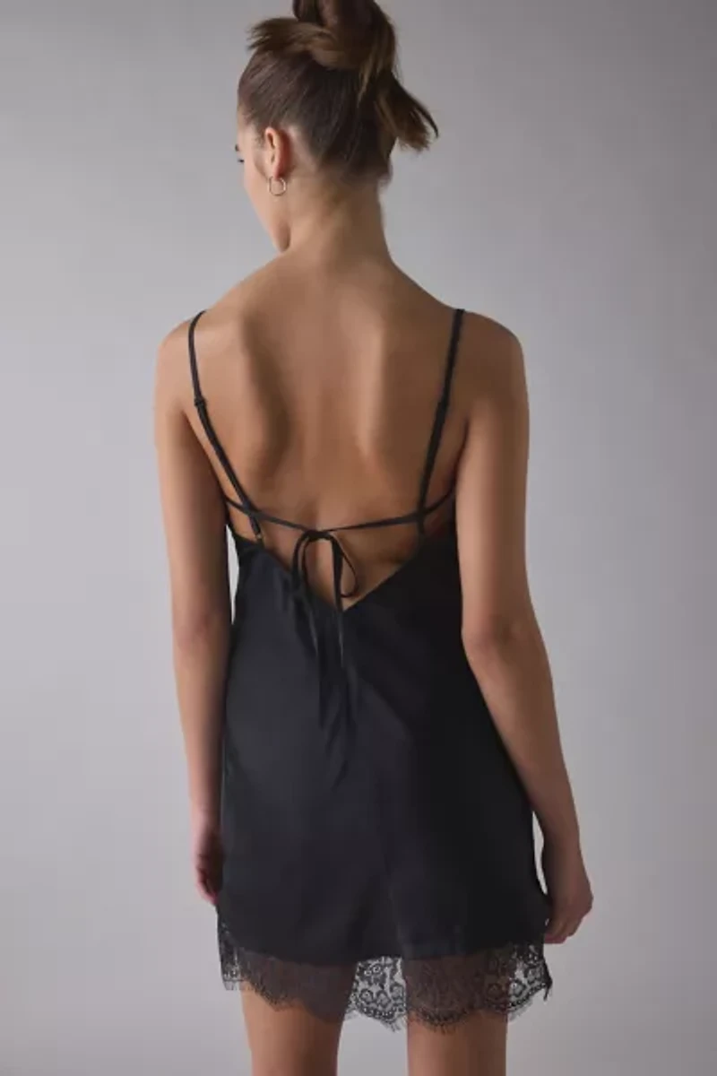 Out From Under Goodnight Kiss Lace Trim Cowl Neck Satin Slip