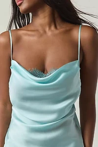 Out From Under Goodnight Kiss Lace Trim Cowl Neck Satin Slip