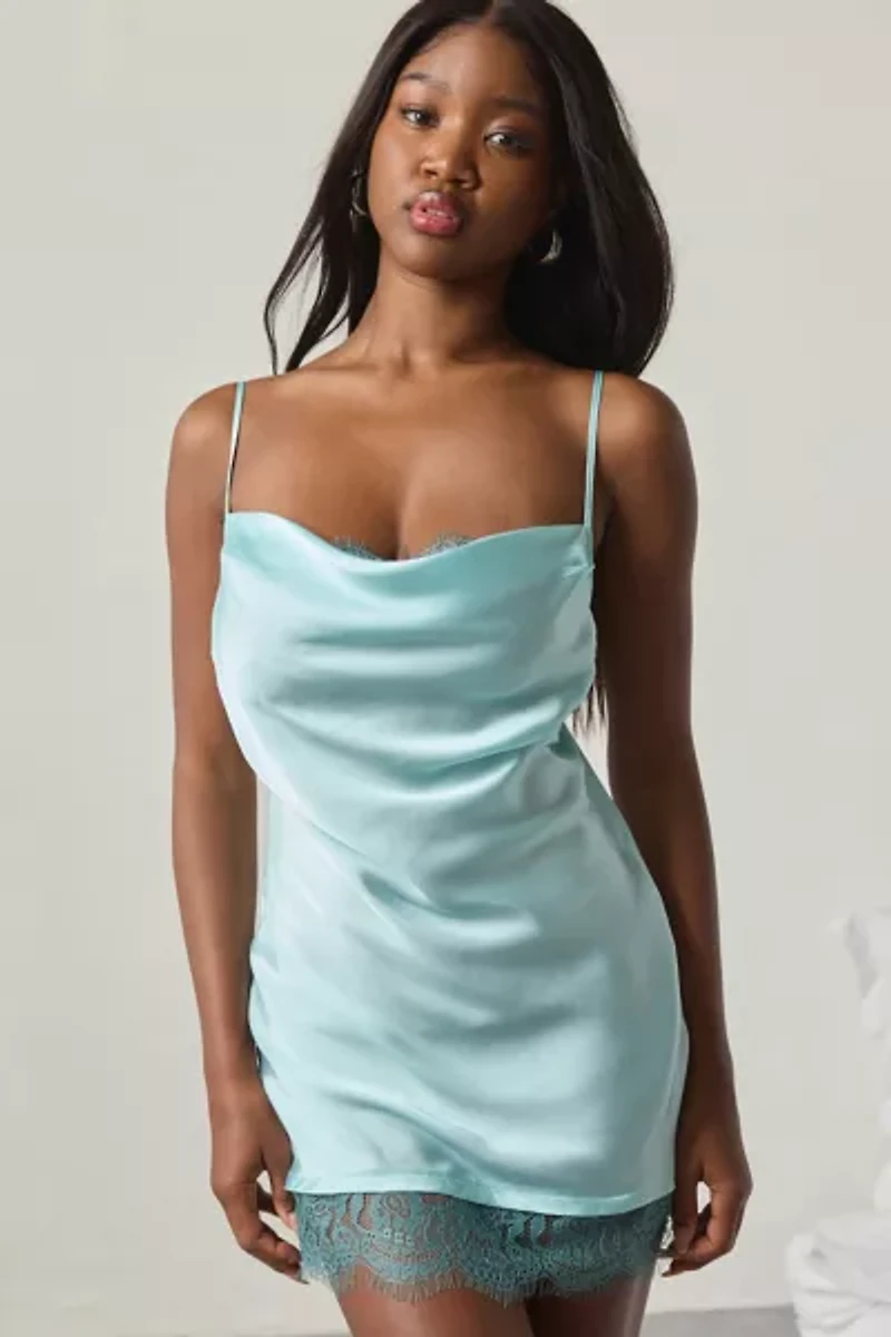 Out From Under Goodnight Kiss Lace Trim Cowl Neck Satin Slip