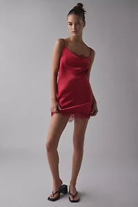 Out From Under Goodnight Kiss Lace Trim Cowl Neck Satin Slip