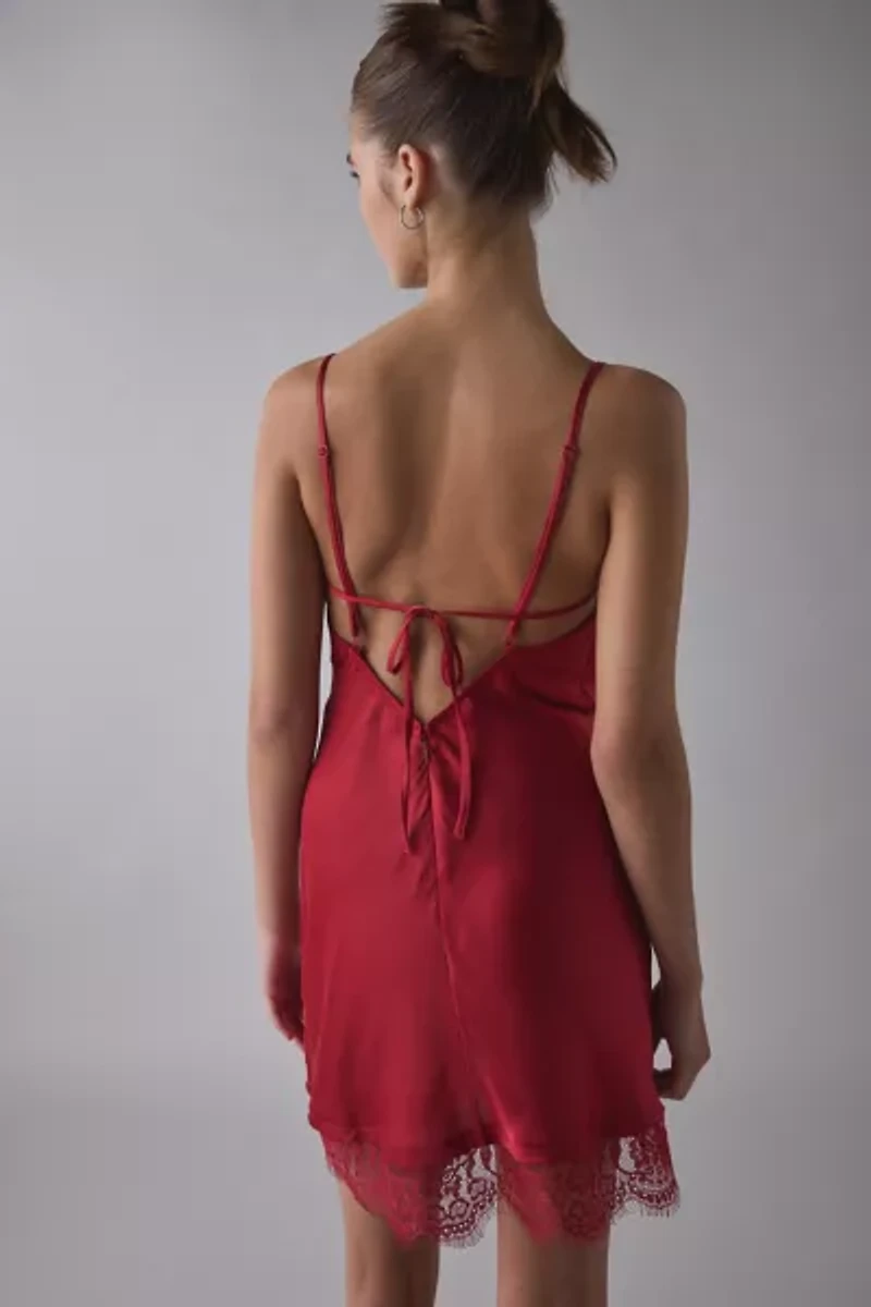 Out From Under Goodnight Kiss Lace Trim Cowl Neck Satin Slip