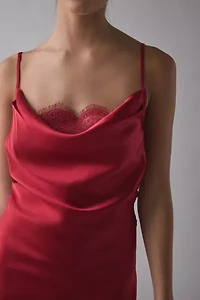Out From Under Goodnight Kiss Lace Trim Cowl Neck Satin Slip