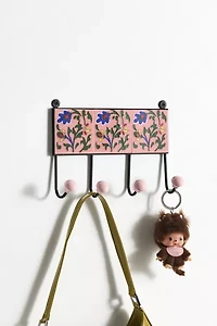 Multi Ceramic Floral Tile Wall Hook