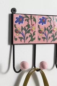 Multi Ceramic Floral Tile Wall Hook