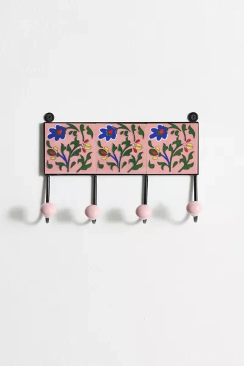 Multi Ceramic Floral Tile Wall Hook