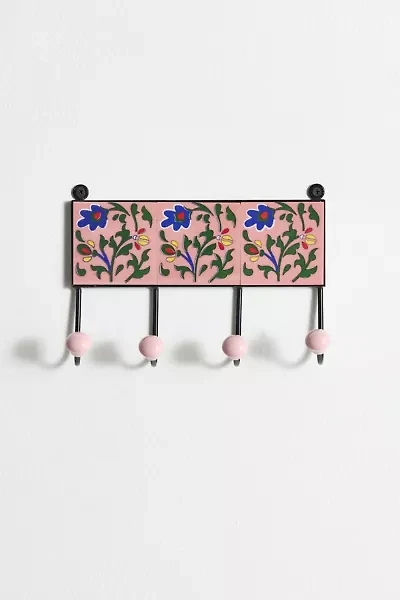 Multi Ceramic Floral Tile Wall Hook