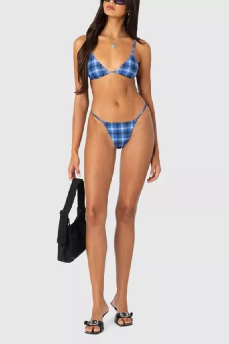Edikted Preppy Plaid String Bikini Bottom