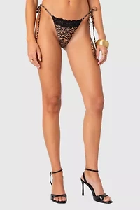 Edikted Lacey Leopard String Bikini Bottom