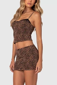 Edikted Edin Leopard Print Mesh Mini Skirt