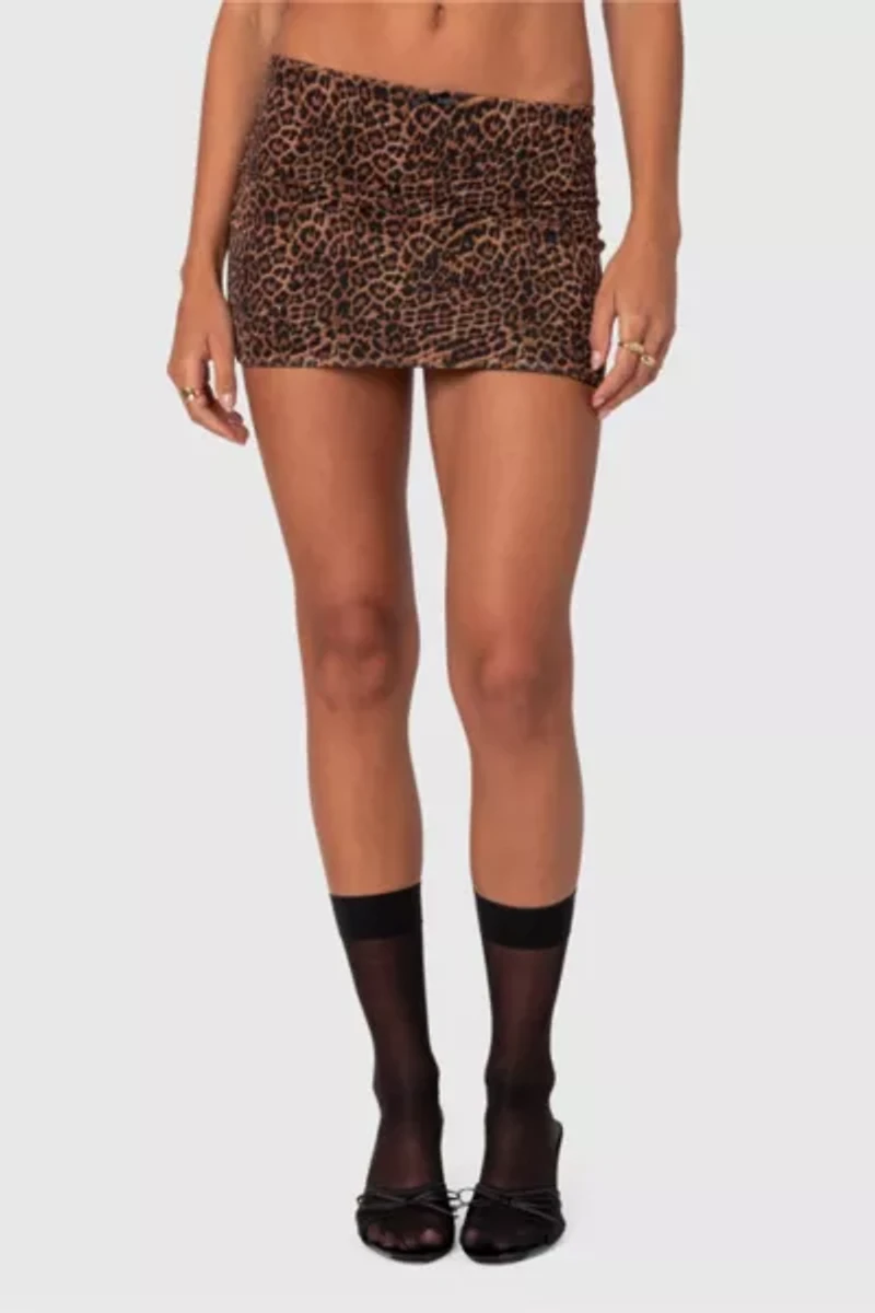 Edikted Edin Leopard Print Mesh Mini Skirt