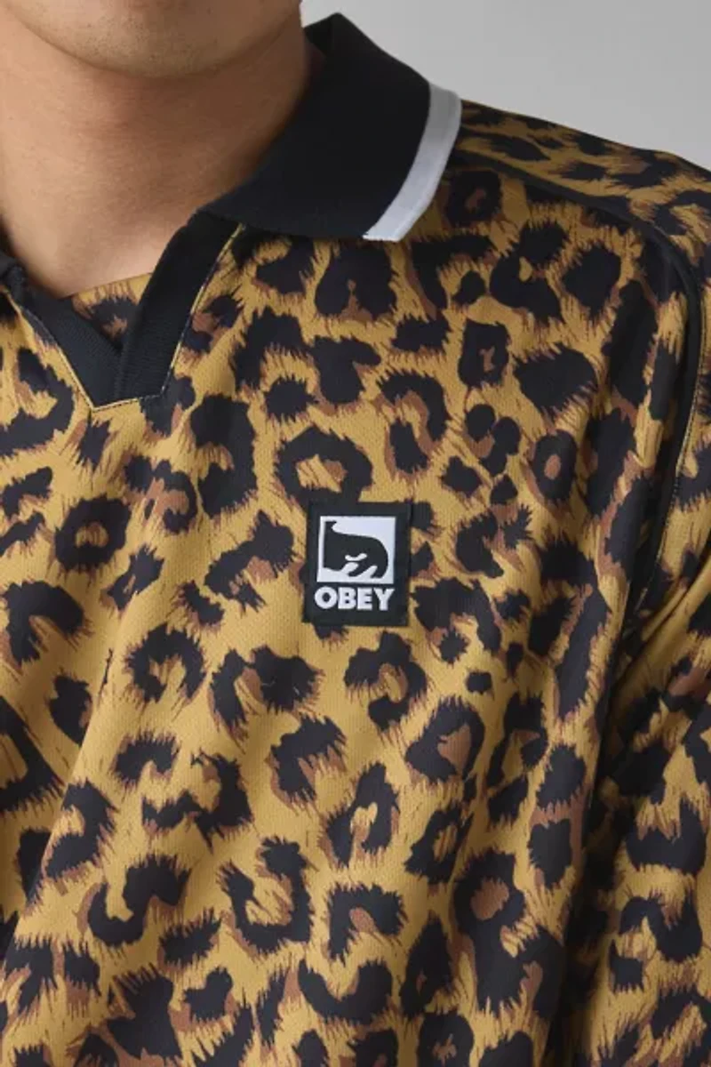 OBEY Leopard Polo Collar Long Sleeve Shirt
