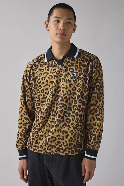 OBEY Leopard Polo Collar Long Sleeve Shirt