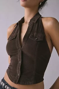 BDG Polly Corduroy Slim Button-Up Halter Top