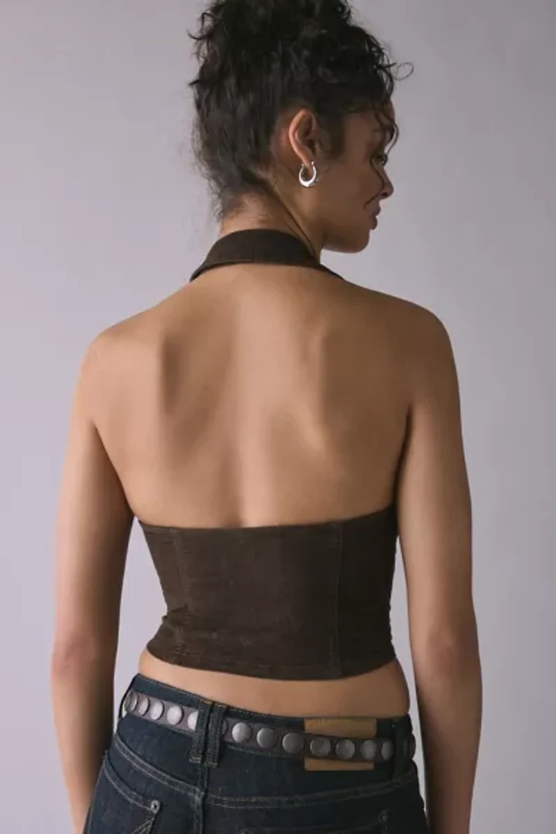 BDG Polly Corduroy Slim Button-Up Halter Top