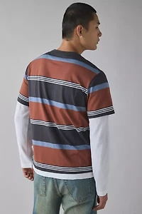 CAT Stripe Pattern Twofer Long Sleeve Tee