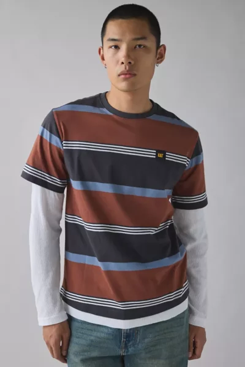 CAT Stripe Pattern Twofer Long Sleeve Tee