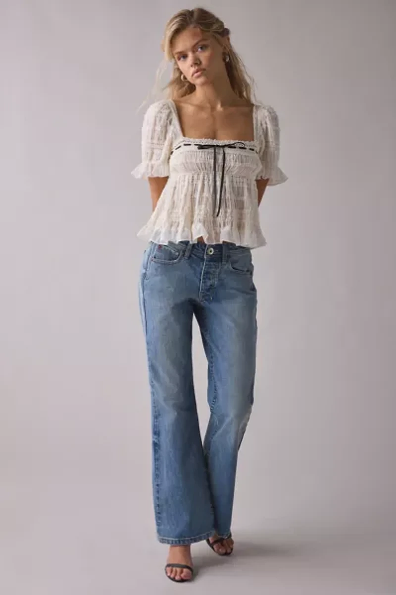 Kimchi Blue Serenade Ruffle Puff Sleeve Babydoll Blouse