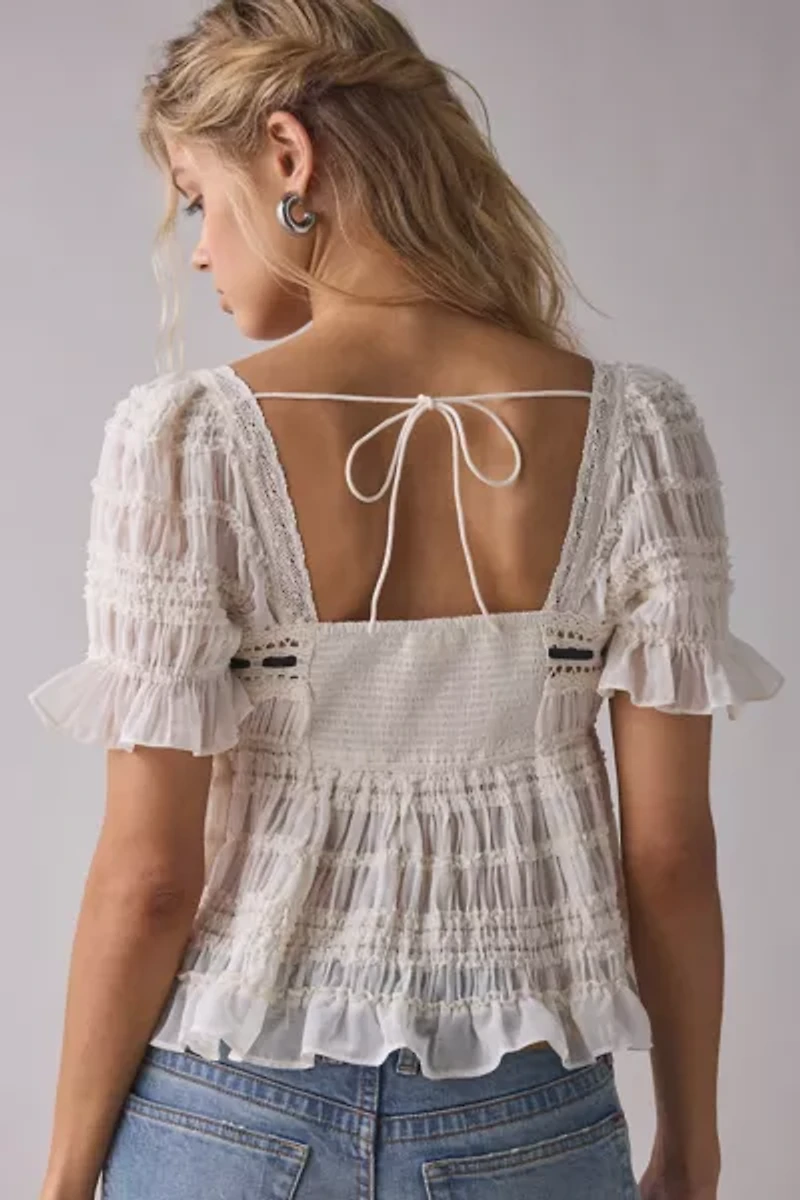 Kimchi Blue Serenade Ruffle Puff Sleeve Babydoll Blouse