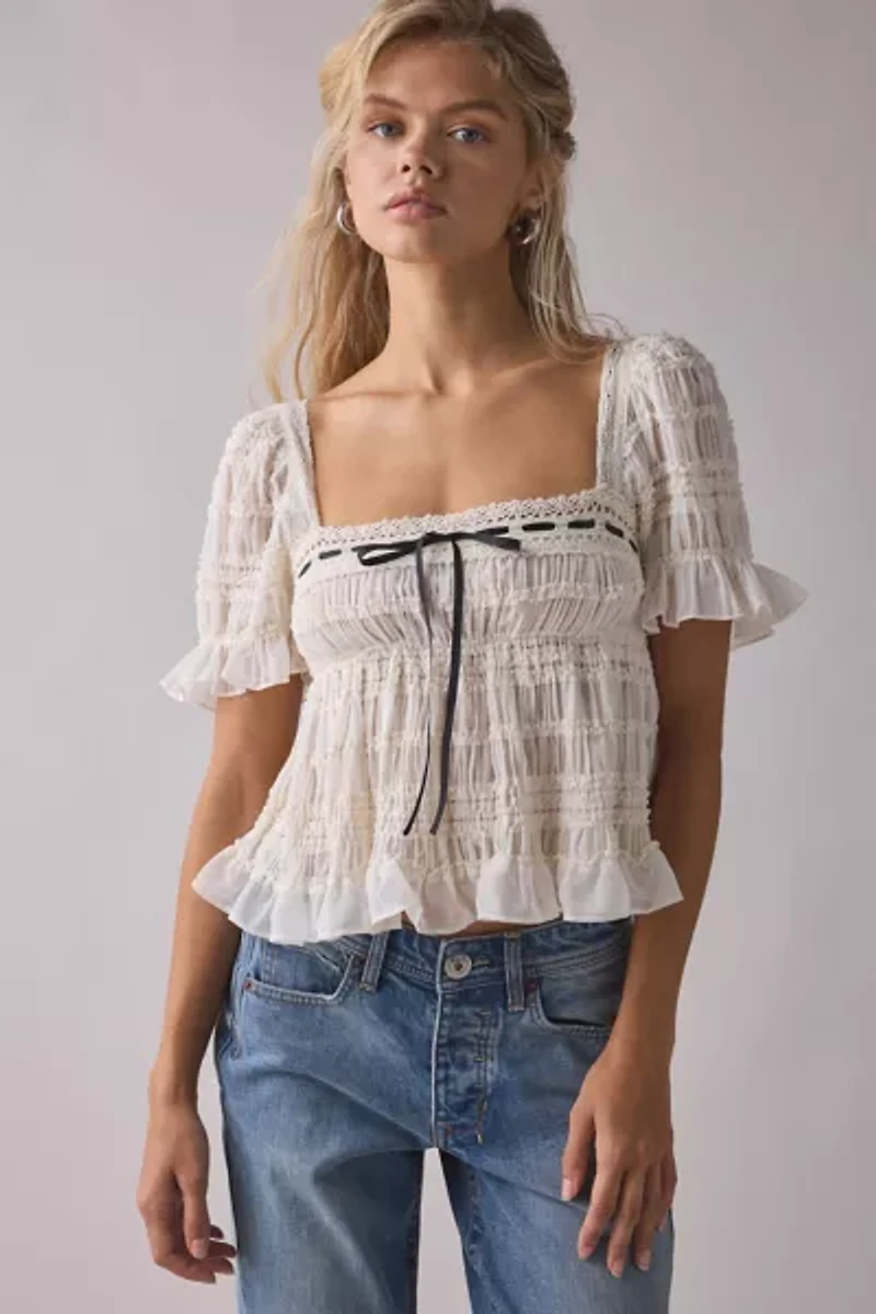 Kimchi Blue Serenade Ruffle Puff Sleeve Babydoll Blouse