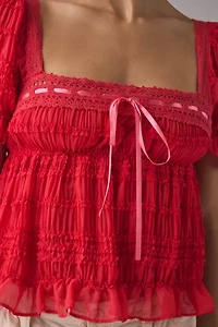 Kimchi Blue Serenade Ruffle Puff Sleeve Babydoll Blouse