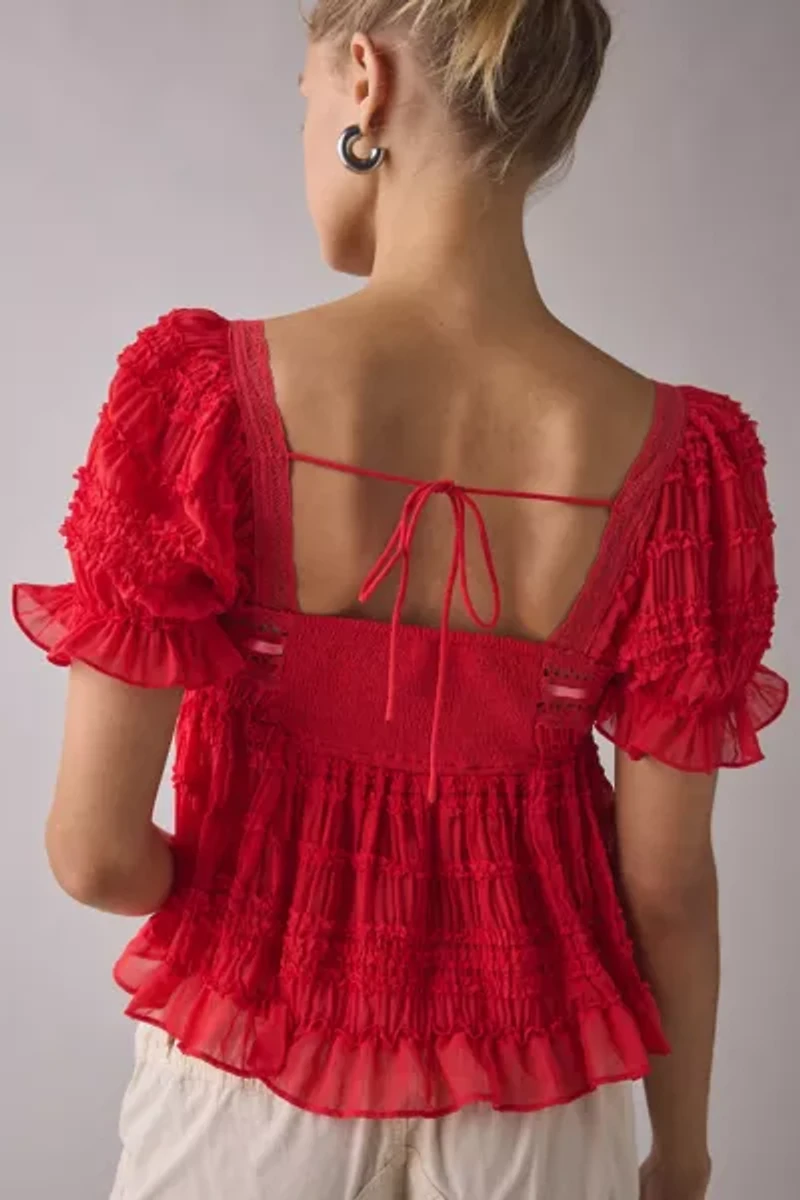 Kimchi Blue Serenade Ruffle Puff Sleeve Babydoll Blouse