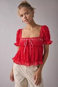 Kimchi Blue Serenade Ruffle Puff Sleeve Babydoll Blouse