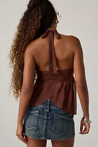 UO Billie Embellished Beaded Asymmetric Plunging Halter Top