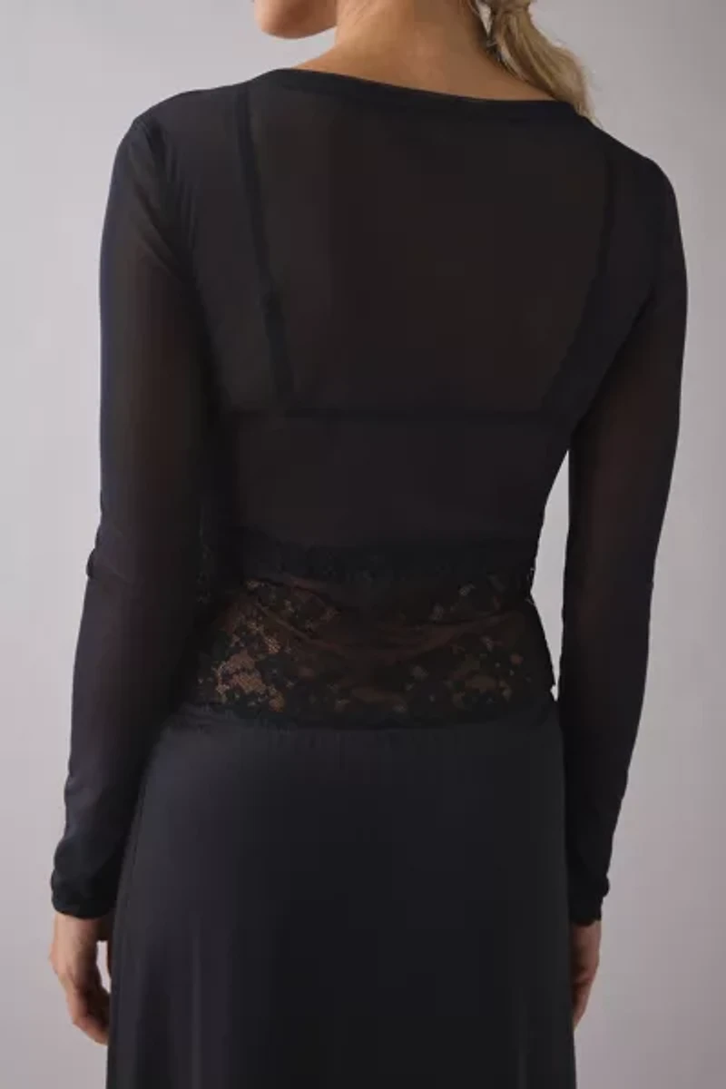Kimchi Blue Sabrina Sheer Mesh Lace Trim Cardigan