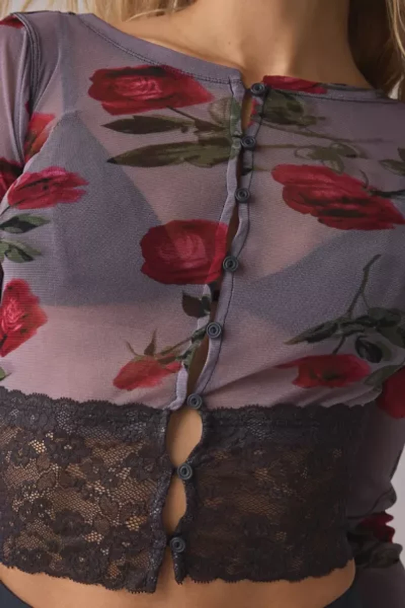 Kimchi Blue Sabrina Sheer Mesh Lace Trim Cardigan