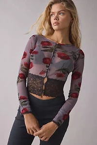 Kimchi Blue Sabrina Sheer Mesh Lace Trim Cardigan