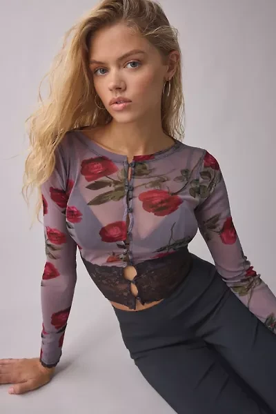 Kimchi Blue Sabrina Sheer Mesh Lace Trim Cardigan