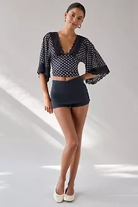Kimchi Blue Verde Plunging Lace Trim Bell Sleeve Top