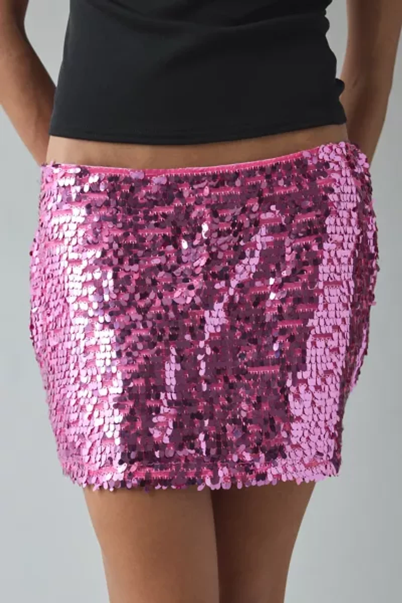 UO Olivia Paillette Sequin Low Rise Mico Mini Skirt