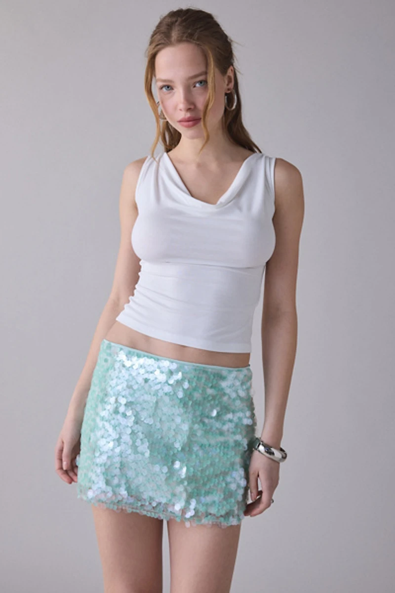 UO Olivia Paillette Sequin Low Rise Micro Mini Skirt
