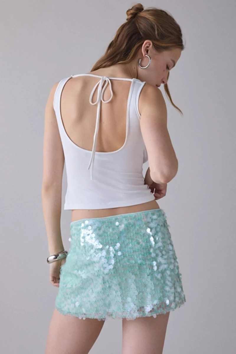 UO Olivia Paillette Sequin Low Rise Micro Mini Skirt