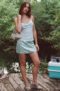 UO Olivia Paillette Sequin Low Rise Micro Mini Skirt