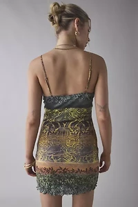 ReMADE By UO Remnants Printed Mesh Lace Trim Mini Dress