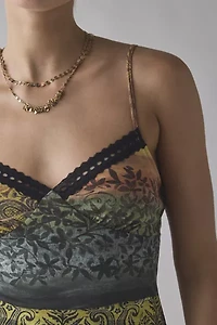 ReMADE By UO Remnants Printed Mesh Lace Trim Mini Dress