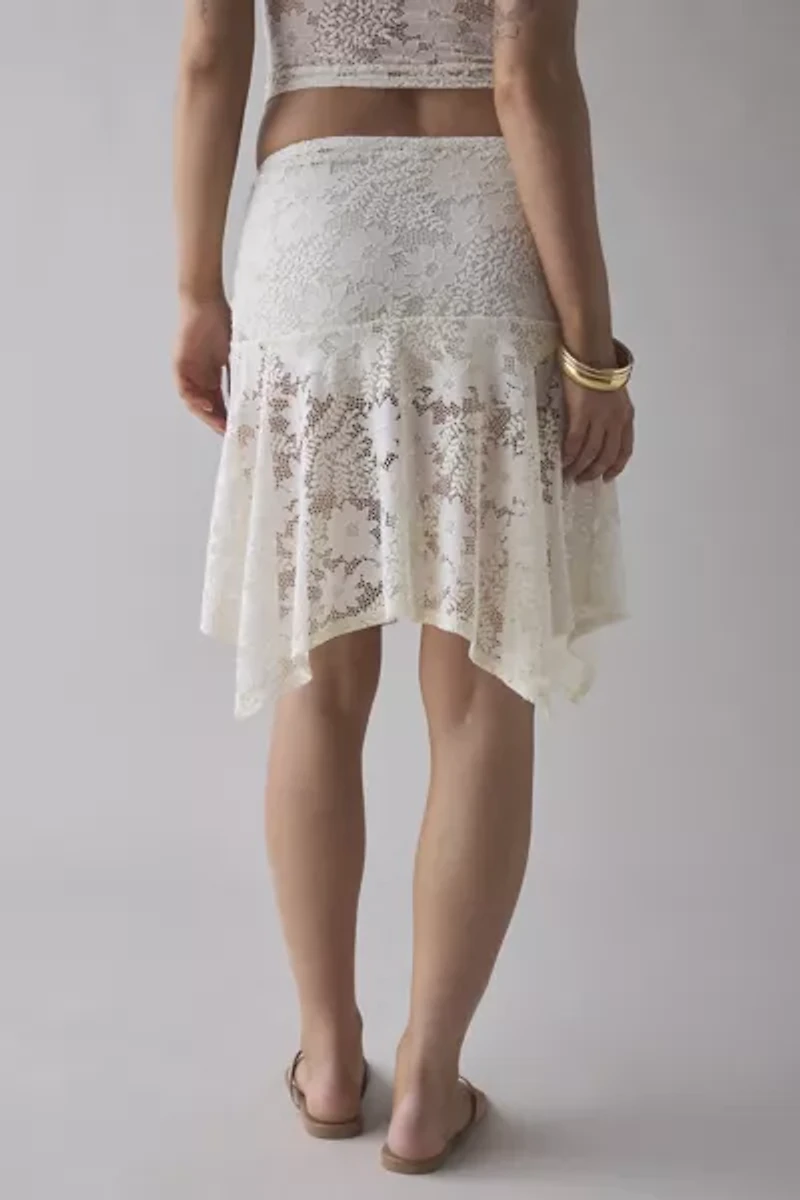 ReMADE By UO Remnants Sheer Lace Hanky Hem Knee-Length Skirt