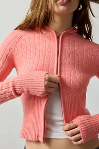 BDG Monet Cable Knit Zip-Up Hoodie Sweatshirt