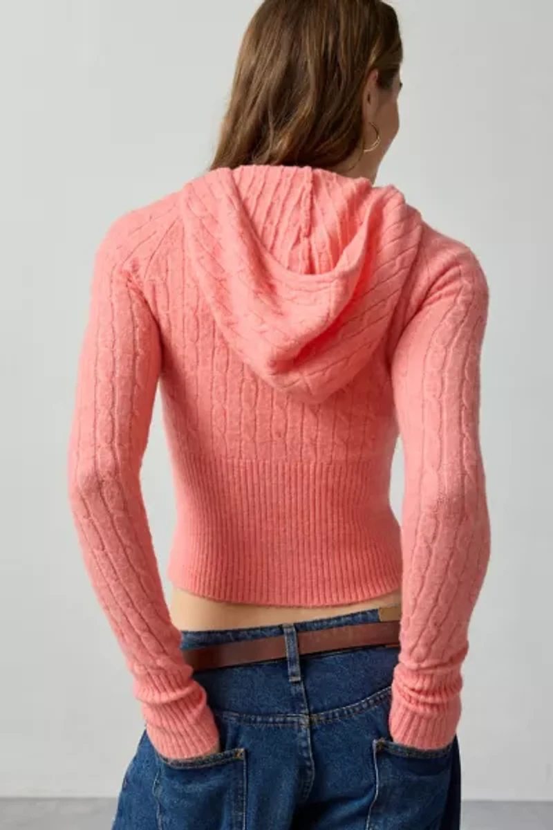 BDG Monet Cable Knit Zip-Up Hoodie Sweatshirt