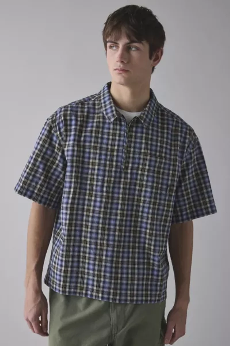 iets frans... Check Quarter Zip Short Sleeve Shirt