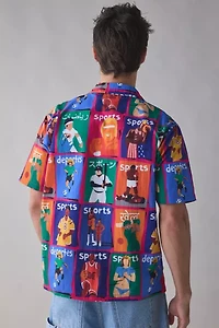 Market Sports Pattern Short Sleeve Button-Down Shirt
