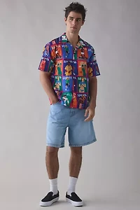 Market Sports Pattern Short Sleeve Button-Down Shirt