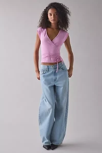 ReMADE By UO Remnant Wrap Short Sleeve Knit Top