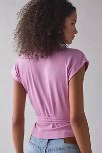 ReMADE By UO Remnant Wrap Short Sleeve Knit Top