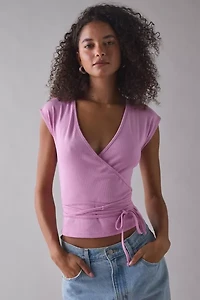 ReMADE By UO Remnant Wrap Short Sleeve Knit Top