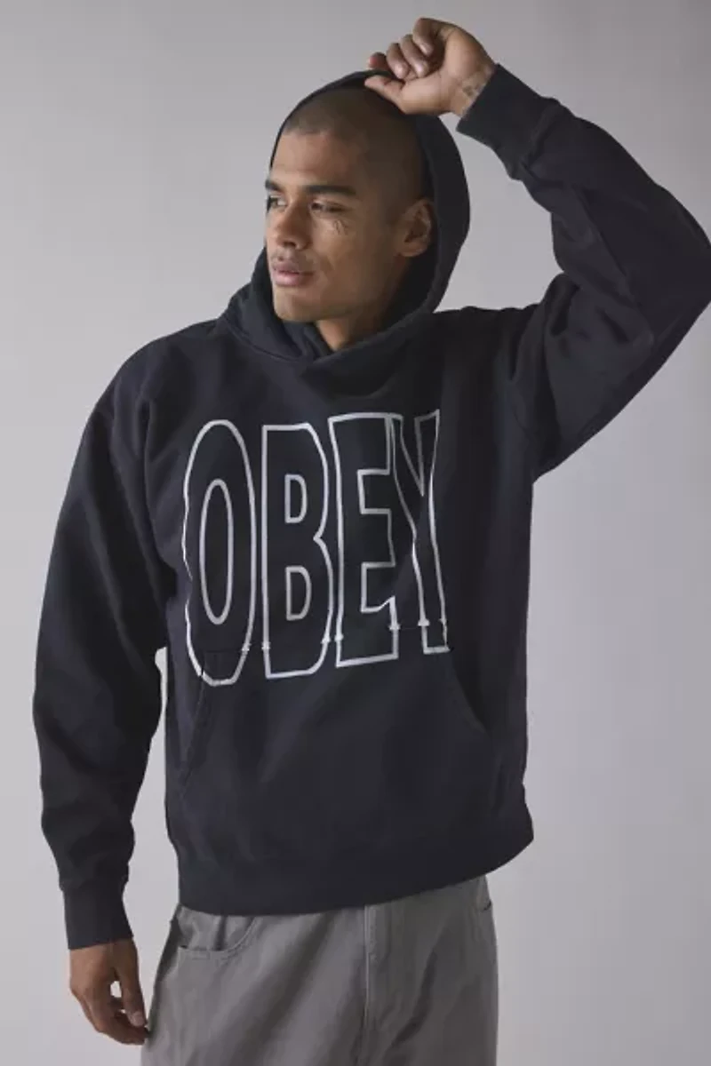 OBEY Manor Logo Faded Hoodie Sweatshirt