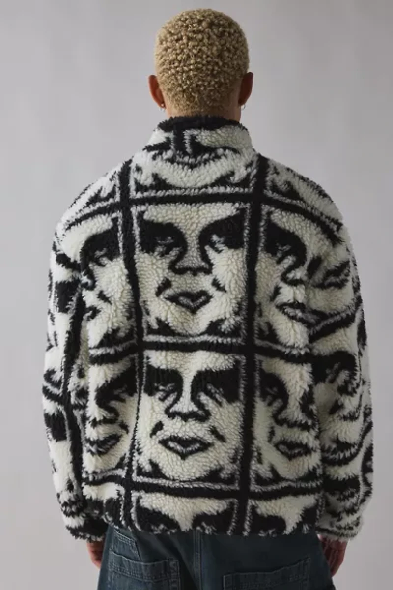 OBEY Repeated Icon Pattern Fleece Jacket