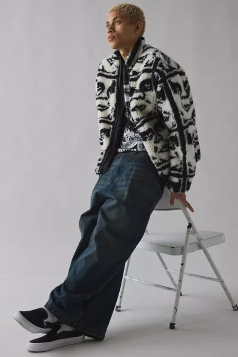 OBEY Repeated Icon Pattern Fleece Jacket